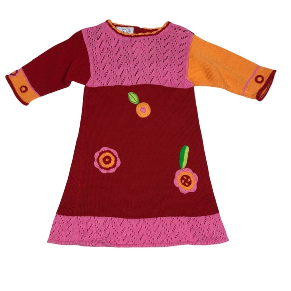 Zackali 4 Kids Red Floral Bright Colored Knit Dress size 3/4 - Picture 1 of 11